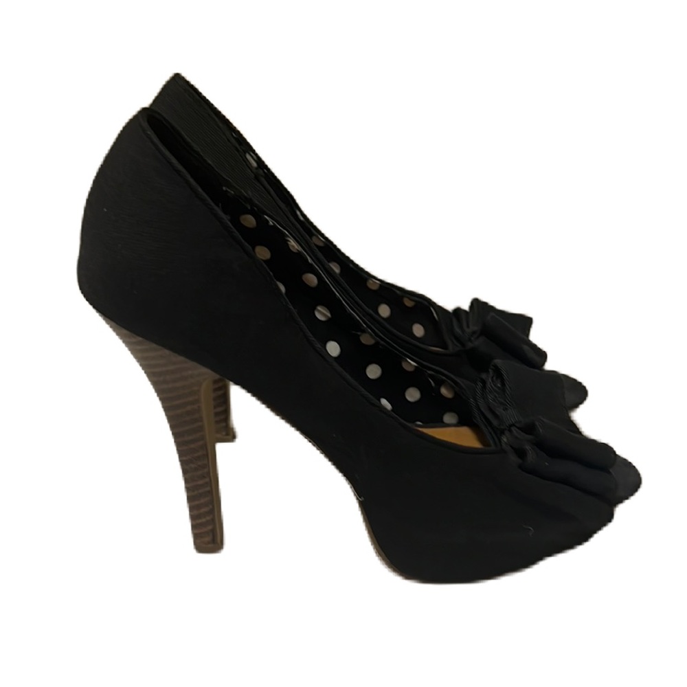 Women’s MADDEN GIRL, Open Toe, Bow on Top Heels, Black, 6.5
